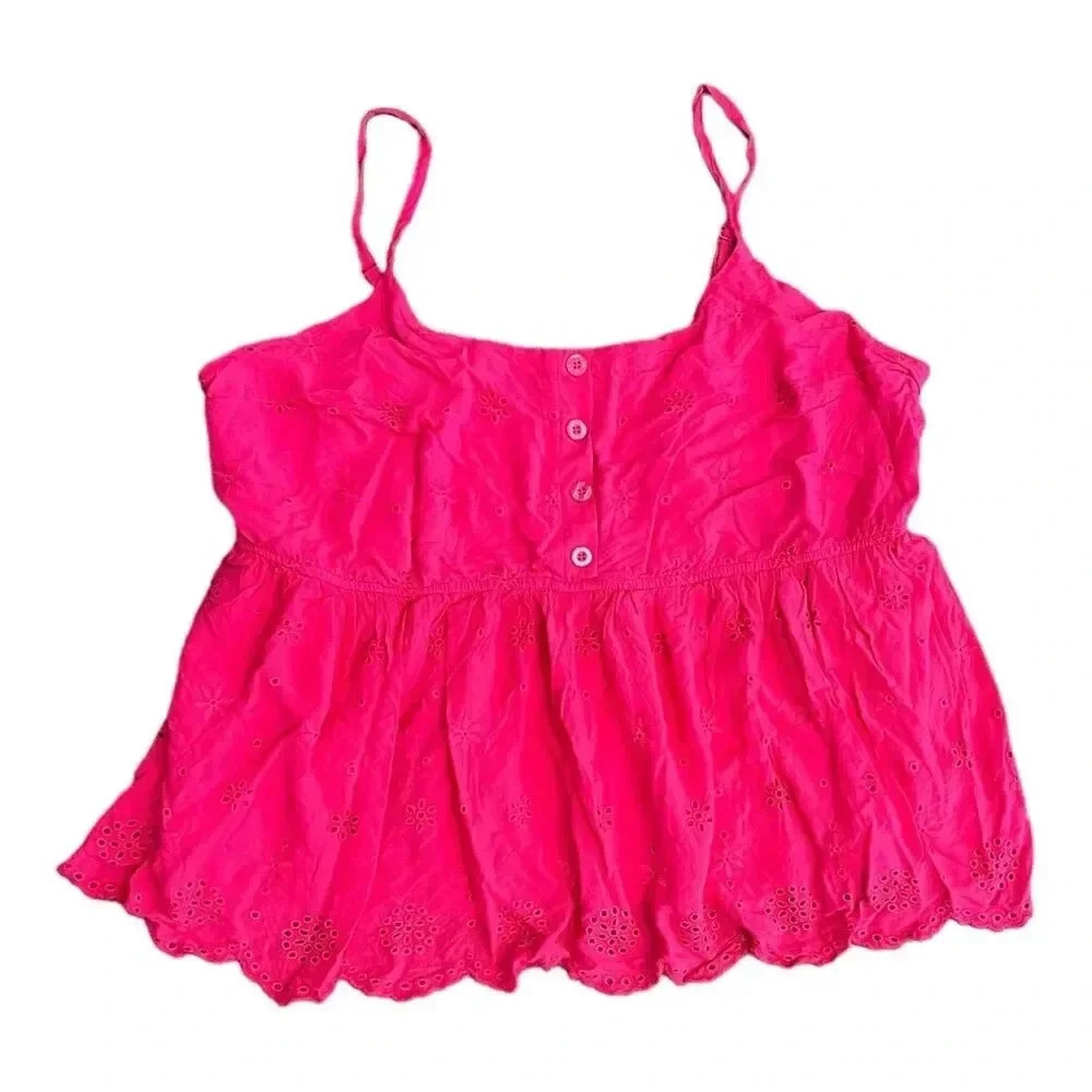 Torrid Raspberry Pink Button Front Eyelet Tank Top 3X - Picture 2 of 6
